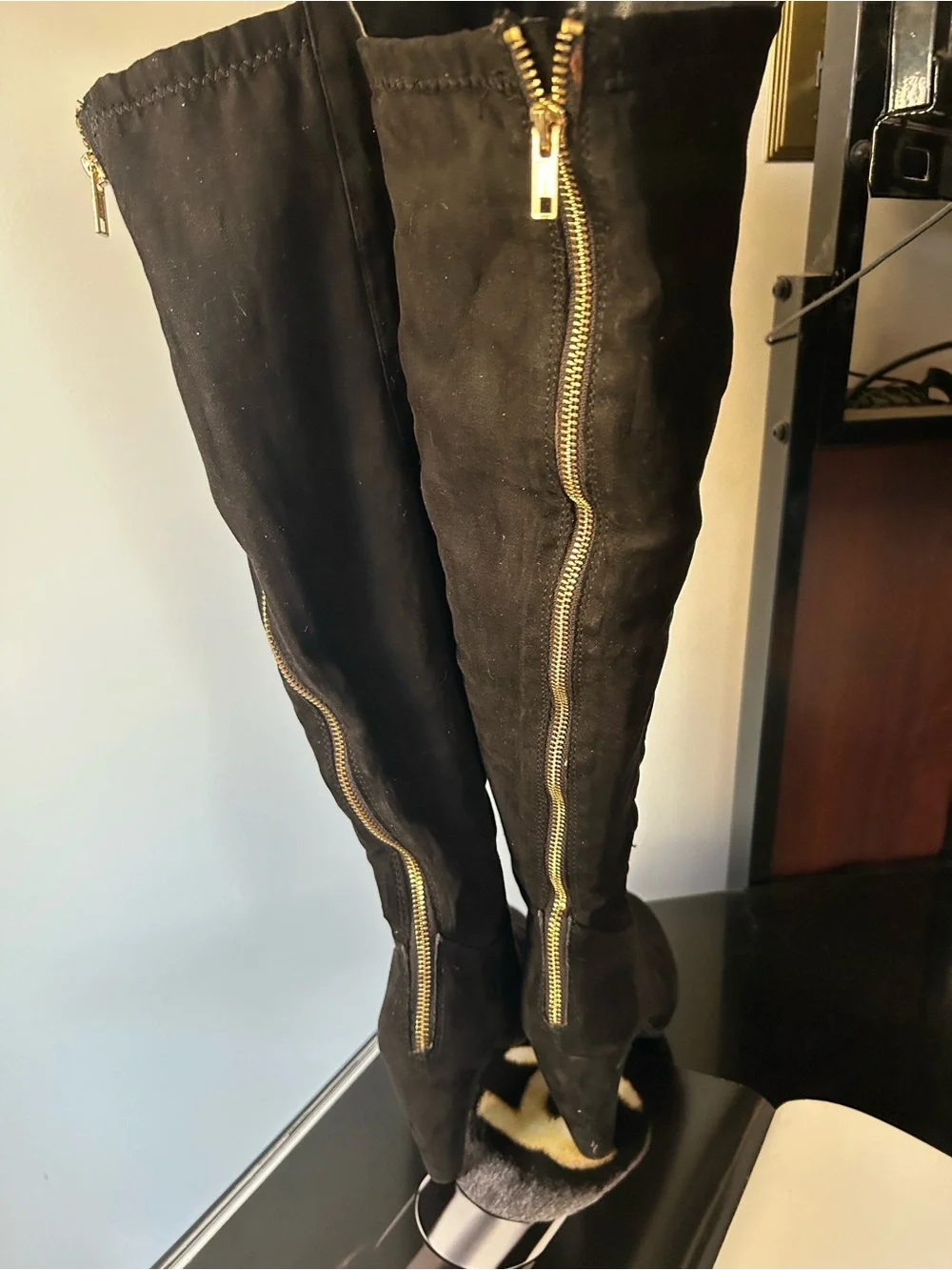 candies 7 Women's high boots over knee Black Suede Boots